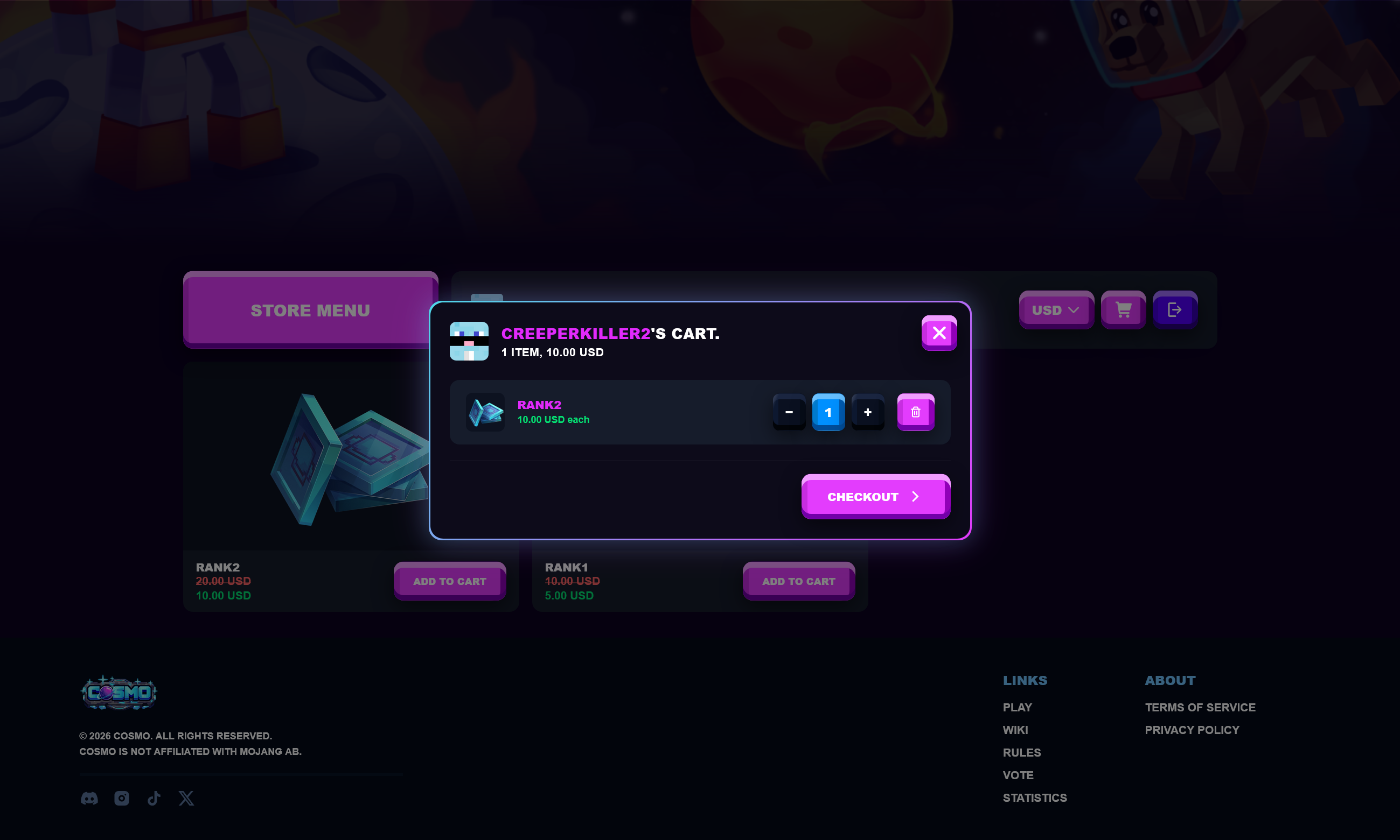 Cosmo store package browsing interface.